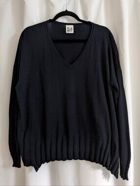 Planet by Lauren G Asymmetrical Rib V Neck Sweater Lagenlook One Size